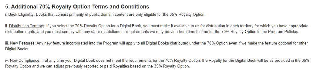 Amazon Additional 70% Royalty Terms and Conditions affecting how much you earn writing books on Amazon
